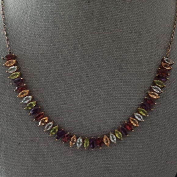 $400 KOHL'S 18K GP Marquise Shaped Vibrant Multi Genuine Gemstone Necklace**NEW! - Picture 3 of 9